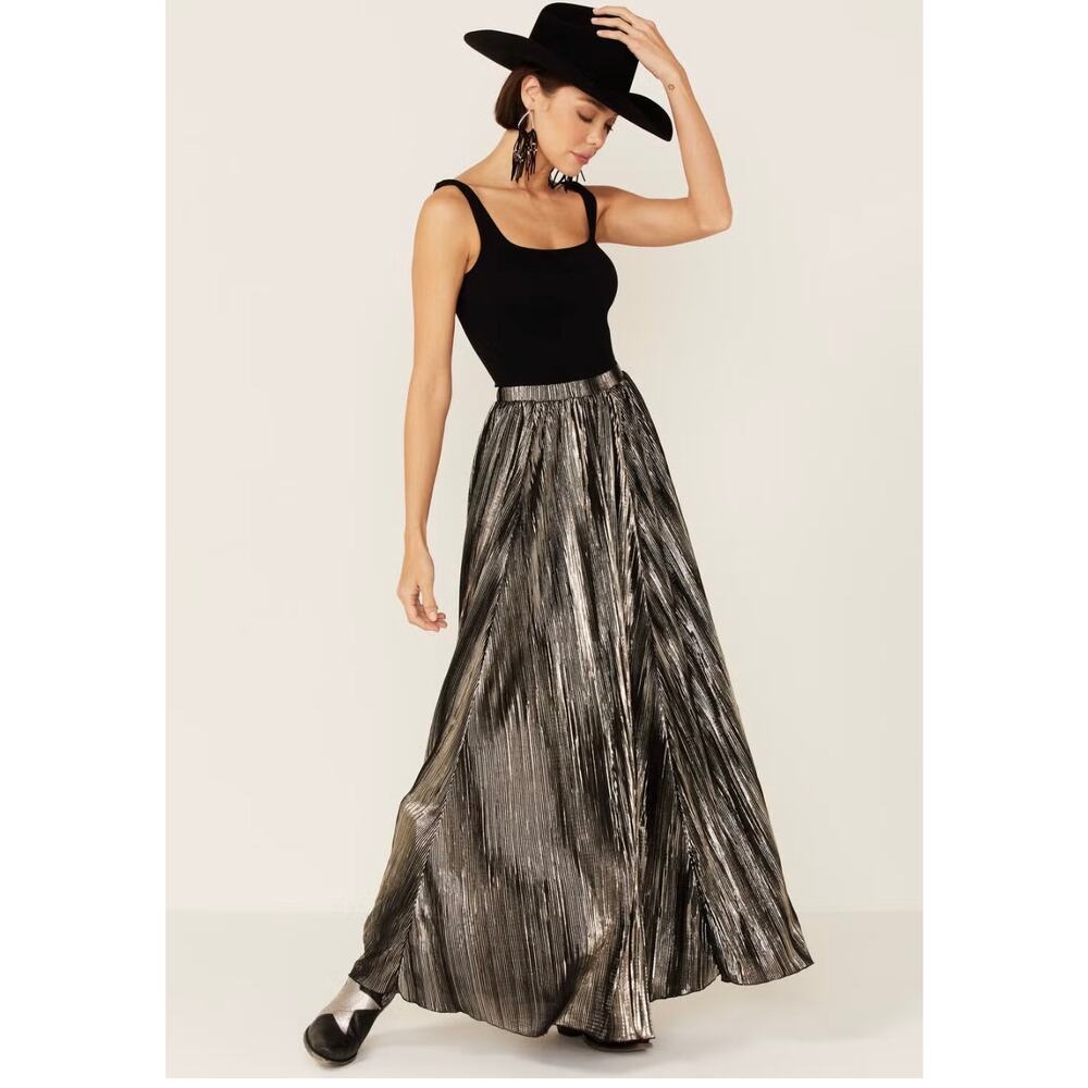 TASHA POLIZZI WOMEN'S LUSHA CRINKLE METALLIC MAXI SKIRT XL